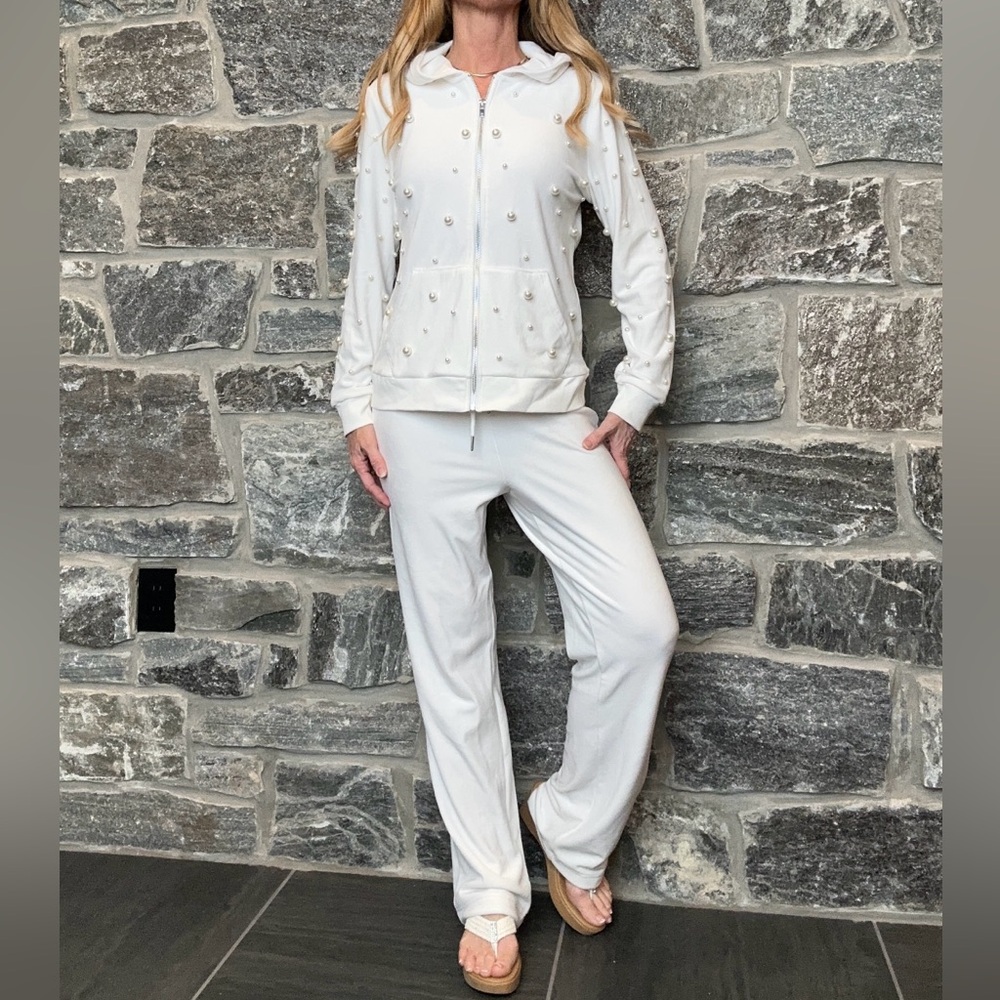 White Zipper Hooded Jacket with Pearl Embellishment, SOFT, size S Boston Proper - Picture 8 of 12